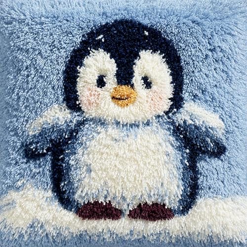 YarnAdventures Tier Knüpfkissen-Set,Süßer Pinguin,Latch Kits for Adults Knotting Set Cushion for Beginners for Sofa Home Decoration DIY Kissen Knüpfset,17x17in von YarnAdventures