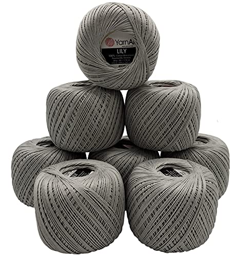 YarnArt Lily 8 x 50 Gramm Garn 100% merzerisierte Baumwolle, 400g Häkelgarn einfarbig, (grau 4920) von YarnArt