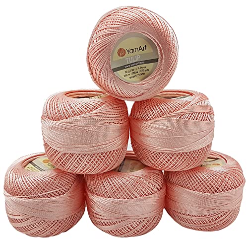 YarnArt Tulip 6 x 50 gr. Paket, Seide Garn Mikrofaser Garn Satin Garn Seide brillante Garn glänzend Garn (Lachs 418) von YarnArt