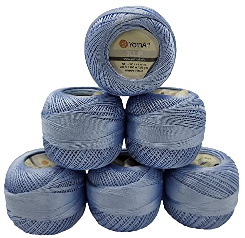 YarnArt Tulip 6 x 50 gr. Paket Seide Garn Mikrofaser, Satin Garn glänzend (hellblau 408) von YarnArt