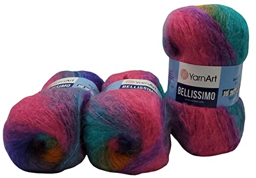 YarnArt Bellissimo 3 x 450 Gramm Mohair Wolle mit Farbverlauf, Strickwolle (lila rosa türkis uvm. 1421 von Yarnart