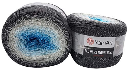 YarnArt Flowers 520 Gramm Bobbel Wolle mit Glitzer und Farbverlauf, 53% Baumwolle, Bobble Strickwolle Mehrfarbig (grau weiss türkis 3251) von Yarnart