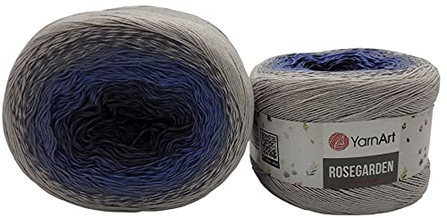 YarnArt Rosegarden, 500 Gramm Bobbel Wolle Farbverlauf, 100% Baumwolle, Bobble Strickwolle Mehrfarbig (grau blau 315) von Yarnart