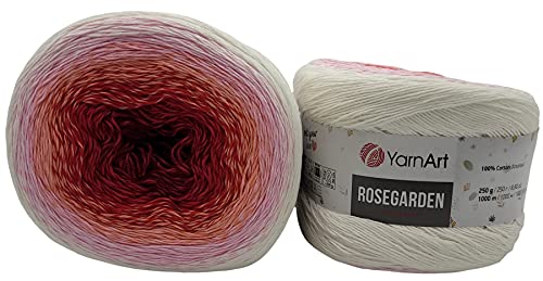 YarnArt Rosegarden, 500 Gramm Bobbel Wolle Farbverlauf, 100% Baumwolle, Bobble Strickwolle Mehrfarbig (weiss rosa apricot rot 304) von Yarnart