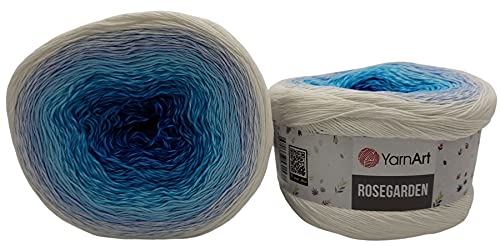 Yarnart Rosegarden, 500 Gramm Bobbel Wolle Farbverlauf, 100% Baumwolle, Bobble Strickwolle Mehrfarbig (weiss türkis blau 305) von Yarnart
