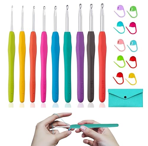 Yarniss Ergonomisches Häkelnadel-Set, 9 Größen, Häkelnadeln mit Etui, 2,0 mm ~ 6,0 mm von Yarniss