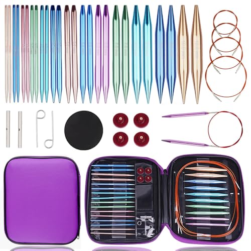 Yarniss Rundstricknadel-Set, 3,0~10,0 mm, austauschbare Aluminium-Stricknadeln mit Etui, 13 Paar von Yarniss