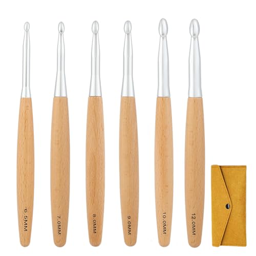 Yarniss Großes Häkelnadel-Set, 6,5 mm, 7,0 mm, 8,0 mm, 9,0 mm, 10,0 mm, 12 mm, Buchenholzgriff, Häkelnadeln K L M N Q von Yarniss