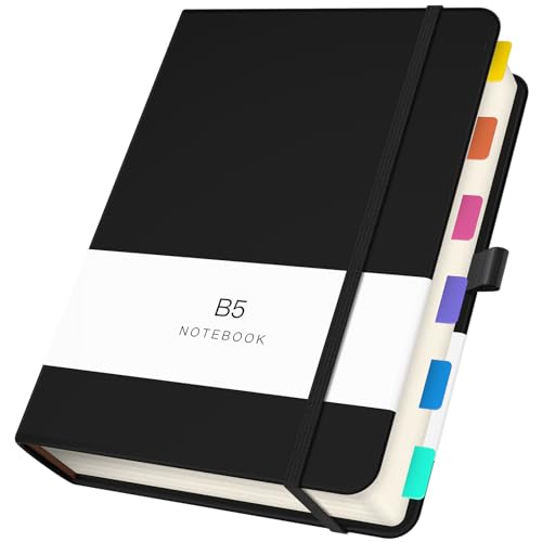 Yarotm Notizblock B5 Liniert - 100GSM Papier Dickes Tagebuch mit 360 Seiten - Notizbuch Liniertes B5 - Schwarz Pu Leder Hardcover Notizblock B5 - Ruled Black Notebook B5 von Yarotm