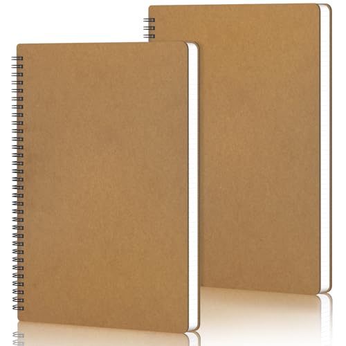 Yarotm Notizbuch Dotted A4-2 Stück Spiral Notizbuch Gepunktet Papier - 100GSM Dot Grid A4 Spiralblock Notizbücher - 21x29.2cm Braun Notizheft Journal - Kraft Tagebuch Notebook von Yarotm