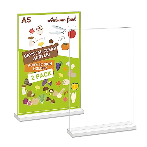 Yarotm Tischaufsteller A5-2 Stück Aufsteller A5 - T-Ständer Acryl Menükartenhalter Hochzeit - Aufsteller Tisch Acryl Sign Holder a5 von Yarotm