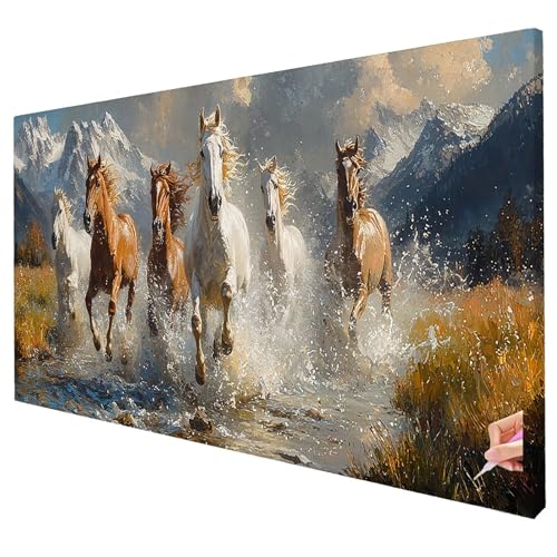 Diamond Painting Erwachsene Groß XXL 80x30cm Diamant Painting Bilder Pferde Bastelset Erwachsene DIY Tier Diamond Art Set Diamant Malerei Strasssteine Kreuzstich Set für Weihnachtsdeko Geschenke W-50 von Yarqzhng