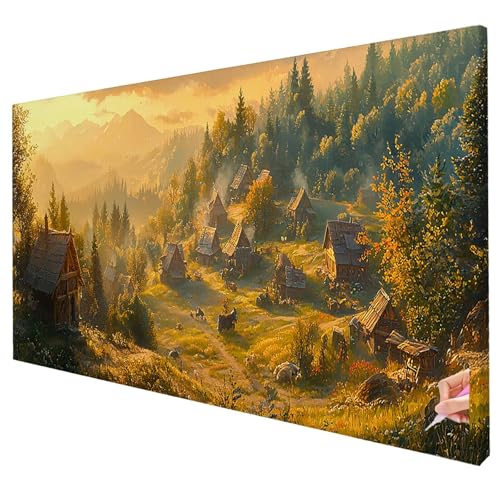 Diamond Painting Landschaft 130x50cm Diamond Painting Erwachsene Groß XXL Natur Set DIY Diamant Malerei Kreativ Set für Erwachsene 5D Diamant Kunst Stickerei Geschenke für Frauen Halloween Deko W-93 von Yarqzhng