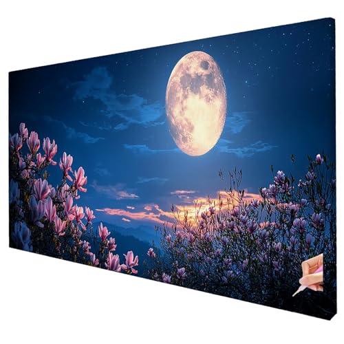 Diamond Painting Mond Diamond Painting XXL 80x30cm 5D Blume Diamant Kunst Malerei Set Basteln Erwachsene Anfänger DIY Diamant Stickerei Kreuzstich Set für Deko Wohnzimmer Geschenke für Frauen R-88 von Yarqzhng