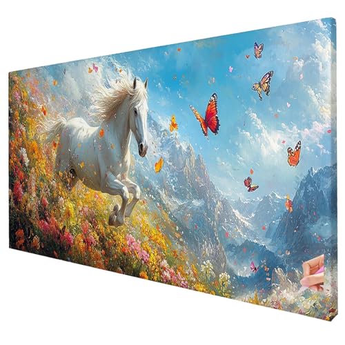 Diamond Painting Pferde 100x40cm Diamond Painting Erwachsene Groß XXL Schmetterling Set DIY Diamant Malerei Kreativ Set für Erwachsene 5D Full Diamant Kunst Stickerei für Geschenke Halloween Deko R-96 von Yarqzhng