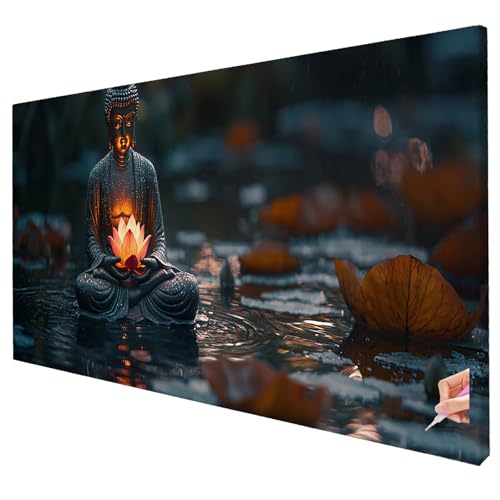 Diamond Painting Retro Diamond Painting XXL 150x60cm 5D Lotus Diamant Kunst Malerei Set Basteln Erwachsene Anfänger DIY Diamant Stickerei Kreuzstich Set für Deko Wohnzimmer Geschenke für Frauen R-76 von Yarqzhng