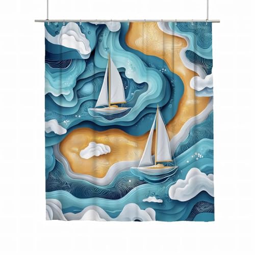 Duschvorhang 180x200 Duschvorhang Abstrakt Duschrollo für Badewanne Beschwerter Saum Wasserdicht Polyester Stoff Waschbar Duschvorhänge Boot Shower Curtains mit 12 Haken für Badewanne Badezimmer A-55 von Yarqzhng