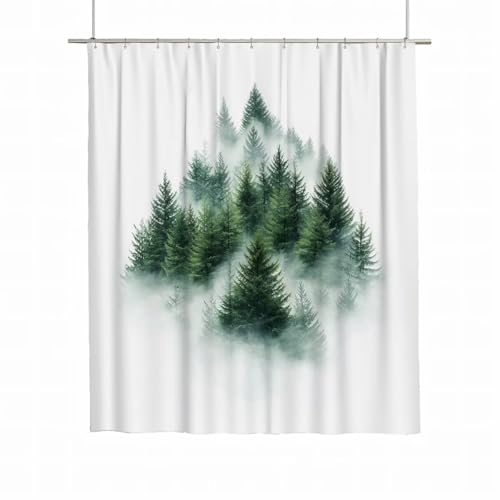 Duschvorhang 180x200 Duschvorhang Weiß Duschrollo für Badewanne Beschwerter Saum Wasserdicht Polyester Stoff Waschbar Duschvorhänge Baum Shower Curtains mit 12 Haken für Badewanne Badezimmer Deko A-85 von Yarqzhng