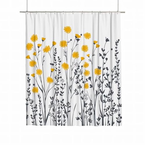 Duschvorhang 180x200 Duschvorhang Weiß Duschrollo für Badewanne Beschwerter Saum Wasserdicht Polyester Stoff Waschbar Duschvorhänge Pflanzen Shower Curtains mit 12 Haken für Badewanne Badezimmer A-71 von Yarqzhng