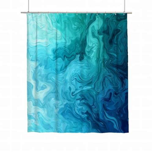 Duschvorhang 180x220 Duschvorhang Blaugrün Duschrollo für Badewanne Beschwerter Saum Wasserdicht Polyester Stoff Waschbar Duschvorhänge Abstrakt Shower Curtains mit 12 Haken für Badezimmer Deko A-61 von Yarqzhng