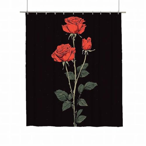 Duschvorhang 180x220 Duschvorhang Schwarz Duschrollo für Badewanne Beschwerter Saum Wasserdicht Polyester Stoff Waschbar Duschvorhänge Rose Shower Curtains mit 12 Haken für Badewanne Badezimmer A-79 von Yarqzhng
