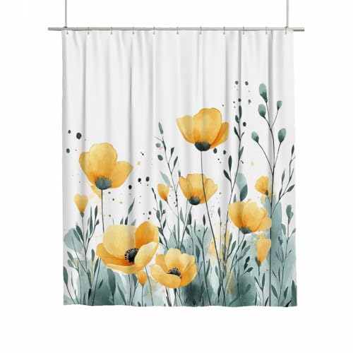 Duschvorhang 180x220 Duschvorhang Weiß Duschrollo für Badewanne Beschwerter Saum Wasserdicht Polyester Stoff Waschbar Duschvorhänge Blumen Shower Curtains mit 12 Haken für Badewanne Badezimmer A-75 von Yarqzhng