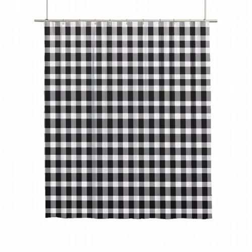 Duschvorhang 200x180 Duschvorhang Schwarz Weiß Duschrollo für Badewanne Beschwerter Saum Wasserdicht Polyester Stoff Waschbar Duschvorhänge Gitter Shower Curtains mit 12 Haken für Badezimmer Deko A-39 von Yarqzhng