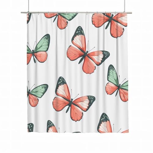 Duschvorhang 200x200 Duschvorhang Weiß Duschrollo für Badewanne Beschwerter Saum Wasserdicht Polyester Stoff Waschbar Duschvorhänge Butterfly Shower Curtains mit 12 Haken für Badewanne Badezimmer A-45 von Yarqzhng