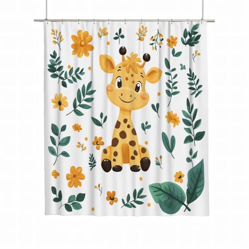 Duschvorhang 240x200 Duschvorhang Pflanzen Duschrollo für Badewanne Beschwerter Saum Wasserdicht Polyester Stoff Waschbar Duschvorhänge Giraffe Shower Curtains mit 12 Haken für Badezimmer Deko A-51 von Yarqzhng