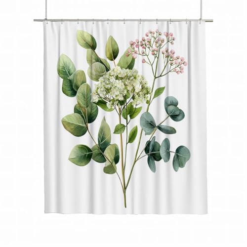 Duschvorhang Weiß Duschvorhang 200x180 Duschrollo Pflanzen Wasserdicht Duschrollo für Badewanne Waschbar Polyester Duschvorhänge Beschwerter Saum Shower Curtain mit 12 Haken Geschenke für Frauen A-30 von Yarqzhng