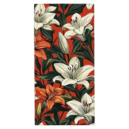 Strandtuch Lilie Mikrofaser Strandtuch XXL 80x160 cm Fitness Handtuch Schnelltrocknendes Badehandtuch Groß Strandhandtuch Sandfrei Leichtes Reisehandtuch Saunatuch mit Tasche für Urlaub (Anlage) R-5 von Yarqzhng