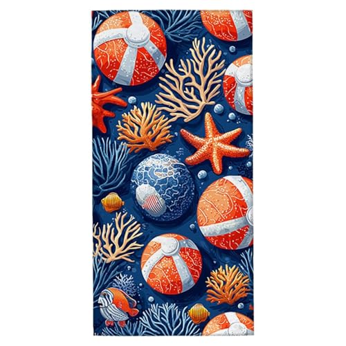 Strandtuch XXL 60x120 cm Mikrofaser Handtuch Sandfrei Strandtuch Koralle Saunahandtuch Schnelltrocknendes Badetuch Leichtes Strandhandtuch Strandkleid Damen Herren Sporthandtuch für Reise (Meer) T-8 von Yarqzhng