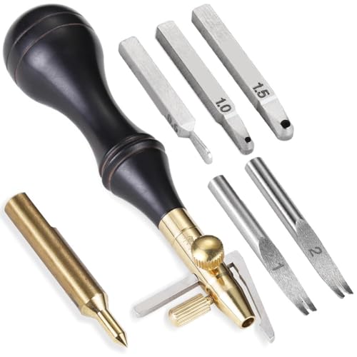 Yarryuter 6-in-1-Rillenwerkzeug für Leder, mit Verstellbarem Nährillenwerkzeug, Schneidewerkzeug für Lederschnitzerei, Werkzeuge für die Lederbearbeitung Yarryuter 6-in-1-Rillenwerkzeug für Leder, mit Verstellbarem Nährillenwerkzeug, Schneidewerkzeug für Lederschnitzerei, Werkzeuge für die Lederbearbeitung von Yarryuter
