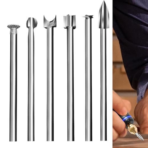 Yarryuter 6tlg. Holzschnitzwerkzeug-Set, Bohrer für Drehwerkzeuge, DIY-Schnitzhandwerk, 3mm Schaftdurchmesser, Robustes Stahlskulptur-Werkzeug-Set von Yarryuter