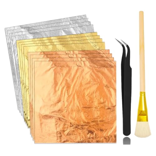 Yarryuter Blattgoldblätter für Kunst, 3 Farben, 150 Blatt Goldfolienblätter für DIY-Bastelarbeiten, Malen mit Pinzette und Pinsel Yarryuter Blattgoldblätter für Kunst, 3 Farben, 150 Blatt Goldfolienblätter für DIY-Bastelarbeiten, Malen mit Pinzette und Pinsel von Yarryuter