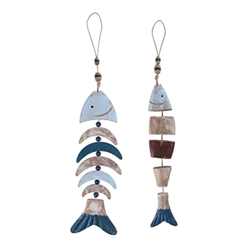 Yarryuter Fischdekoration Aus, Hängendes Fischspiel, Handgeschnitzte Fischwanddekoration für das Haus Am See, 2er-Pack von Yarryuter