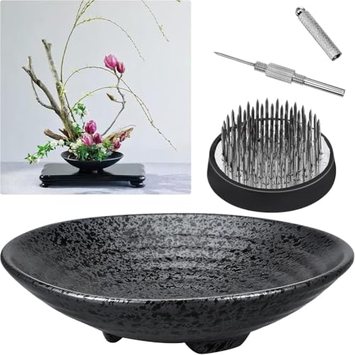 Yarryuter Floral Frog Blumenbehälter-Ausrichtungswerkzeug 1,8 Schwarz Blumenfrosch, 6,7 Schalen-Vase von Yarryuter