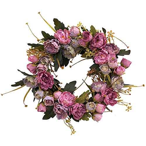 Yarryuter KüNstliche Pfingstrose Blumenkranz Sommer Herbst Winter Kranz für Outdoor-HaustüR Indoor Hochzeit Wandfenster von Yarryuter
