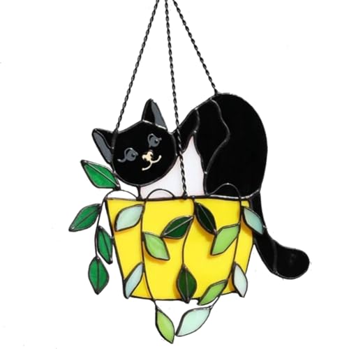 Yarryuter Sonnenfänger Katze im Blumentopf zum Aufhängen im Buntglasfenster, Kristall-Sonnenfänger, Acryl-Sonnenfänger-Set, Wandkunst A von Yarryuter