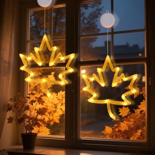 2 Stück Herbst Deko Lichterkette, Herbst Fensterlichter mit Saugnapf, Ahornblatt Fensterdeko Lichter, Batteriebetriebene Hängende Fensterlichter für Halloween Herbstdeko Fenster Beleuchtung Deko 2 Stück Herbst Deko Lichterkette, Herbst Fensterlichter mit Saugnapf, Ahornblatt Fensterdeko Lichter, Batteriebetriebene Hängende Fensterlichter für Halloween Herbstdeko Fenster Beleuchtung Deko von Yarteim