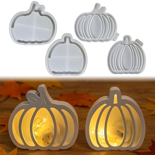 2 Stück Silikonformen Gießformen Halloween, Halloween Silikonform Kürbis Teelichthalter, Gießformen Silikon Herbst Gipsformen zum Gießen Epoxidharz Formen Kürbis für DIY Nachtlampe von Yarteim