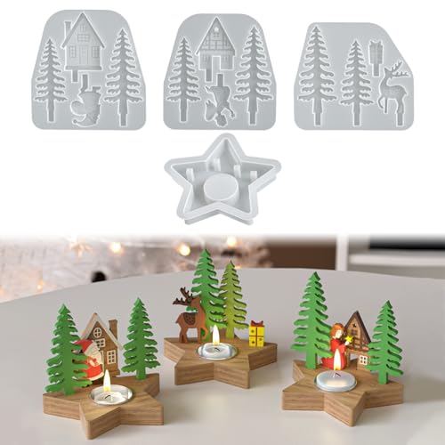 4PCS Silikonformen Gießformen Weihnachten,Silikonform Weihnachten Weihnachtsdorf Silikonform Kerzenhalter,Gießformen Silikon,Weihnachtsbaum Teelichthalter Epoxidharz Formen für DIY Weihnachtsdeko von Yarteim