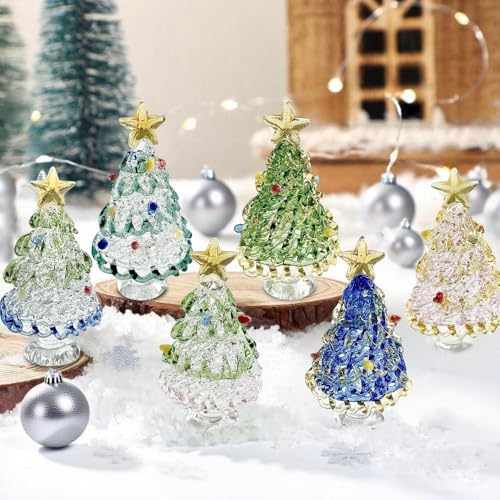 6 Stück Kristall Weihnachtsbaum Figur,Weihnachten Tischdeko Glas Weihnachtsbaum Künstlich Klein,Weihnachtsdeko Tisch Weihnachtsbäume Statue Klein,Mini Christmas Tree für Weihnachten Neujahr Geschenke von Yarteim