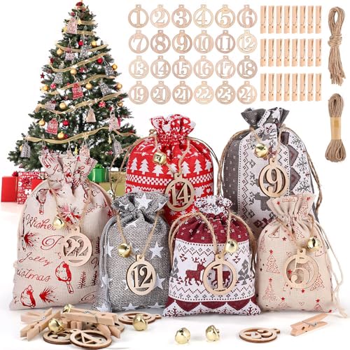 Adventskalender zum Befüllen, 24 Adventskalender Säckchen Selber Befüllen, 2 Größen Weihnachtskalender zum Befüllen Groß & Klein, Adventskalender Stoffbeutel Tüten 2025 Kinder für Frauen Männer (C) von Yarteim