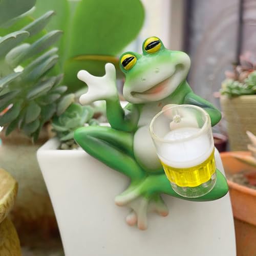 Blumentopf Hänger Frosch Figur, Gartenfiguren für Draußen Figuren, Frosch Deko Garten Figuren, Tiere Hängend Harz Statue, Frösche Blumentopfhänger Dekofigur für Brunnen Teichdeko Miniteich (03) von Yarteim