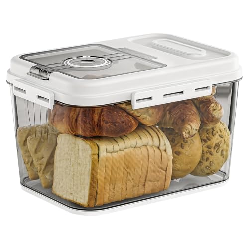 Brotkasten für Küchenarbeitsplatte, Zeiterfassung Brotaufbewahrung mit Deckel, Luftdichter Brotbox Bread Box, Brot Aufbewahrungsbox Brotkasten Kunststoff für selbstgebackenes Brot, Toast und Kekse von Yarteim