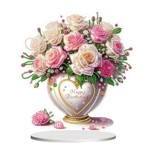 Diamond Painting Frühling Vase,5D Diamond Painting Aufsteller, Doppelseitig Diamont Painting Fensterbilder,Frühling Deko Florist Fensterbilder Ornamente,Tischdeko Diamant Malerei Stehend Kunst von Yarteim