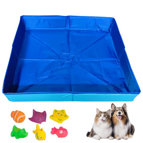 Faltbar Hundepool für Große & Kleine Hunde,50x10cm Katzenpool mit 6 Fischen Spielzeug,PVC rutschfeste Schwimmbecken für Hunde,Planschbecken für Haustiere,Hundebadewanne,Wasserspielzeug Minipool von Yarteim