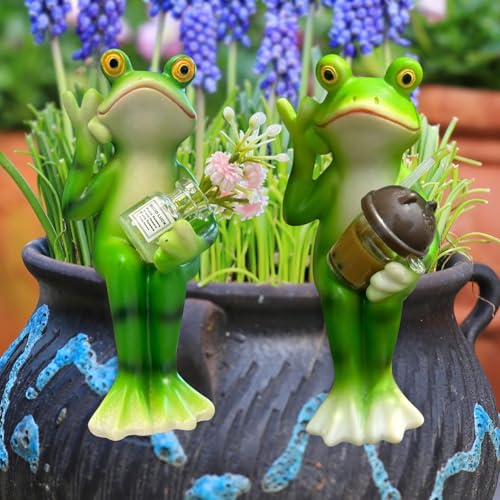 2er Set Gartenteich Deko Frosch Figur,Frosch Gartendeko Für Draußen Wetterfest,Teichdeko Frösche Figuren,Harz Frösche Statue Garten Deko,Froschfigur Gartenstatue Für Miniteich Springbrunnen Balkon von Yarteim