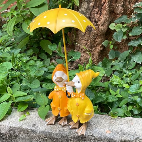 Gartendeko Für Draußen Ente,Garten Deko Ente Figuren,Ente mit Regenschirm Harz Statue,Tiere Ornament Gartenfigur Für Außen,Miniteich Deko Bauernhof Balkon Wohnzimmer Office Topfdekorationen von Yarteim